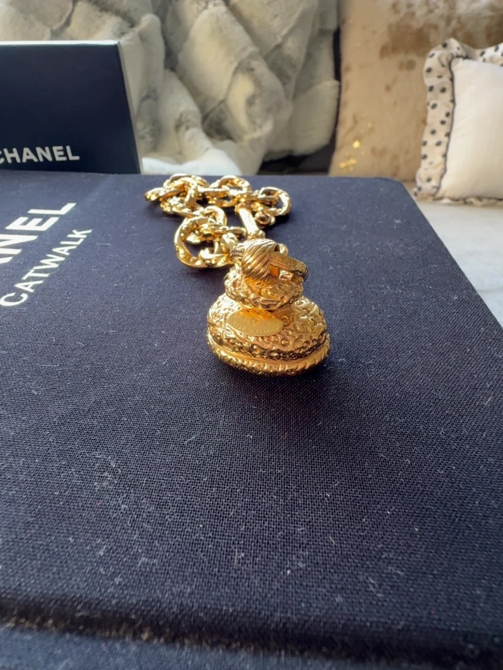 Rare ✨ Vintage Chanel 1993 Gold Chain Red CC Medallion Charm Bracelet l COA